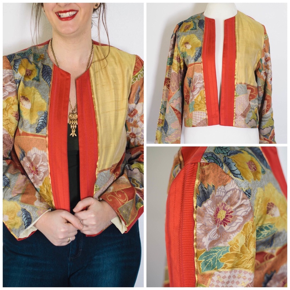 Pink and Gold Floral Bomber Style Jacket